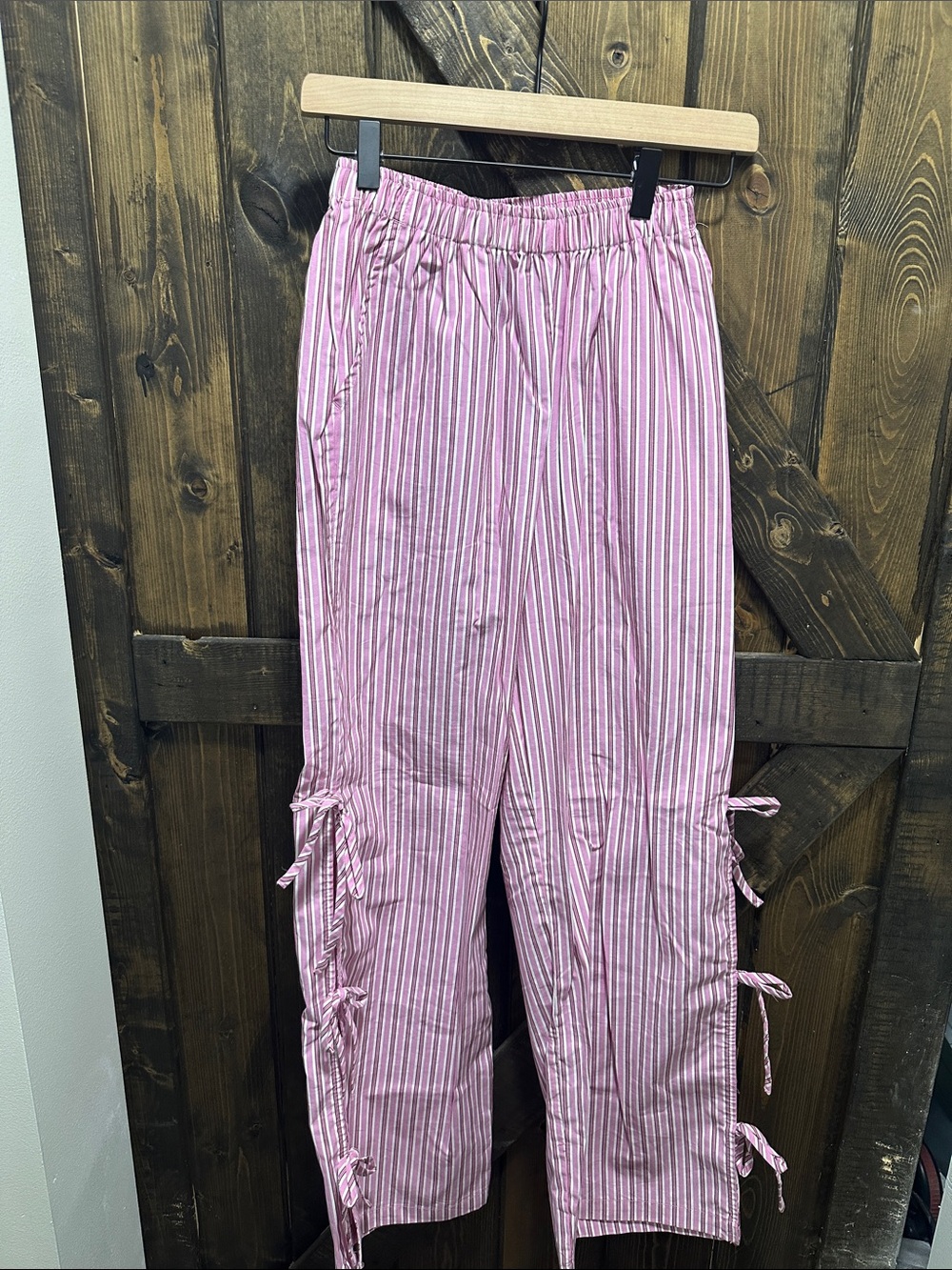 Pink Striped Tie-Side Pants